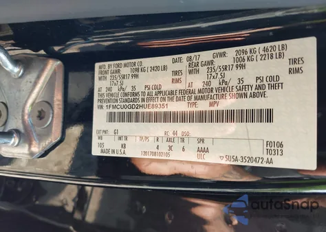 2017 Ford Escape Se z USA, uszkodzony, nr VIN 1FMCU0GD2HUE89351